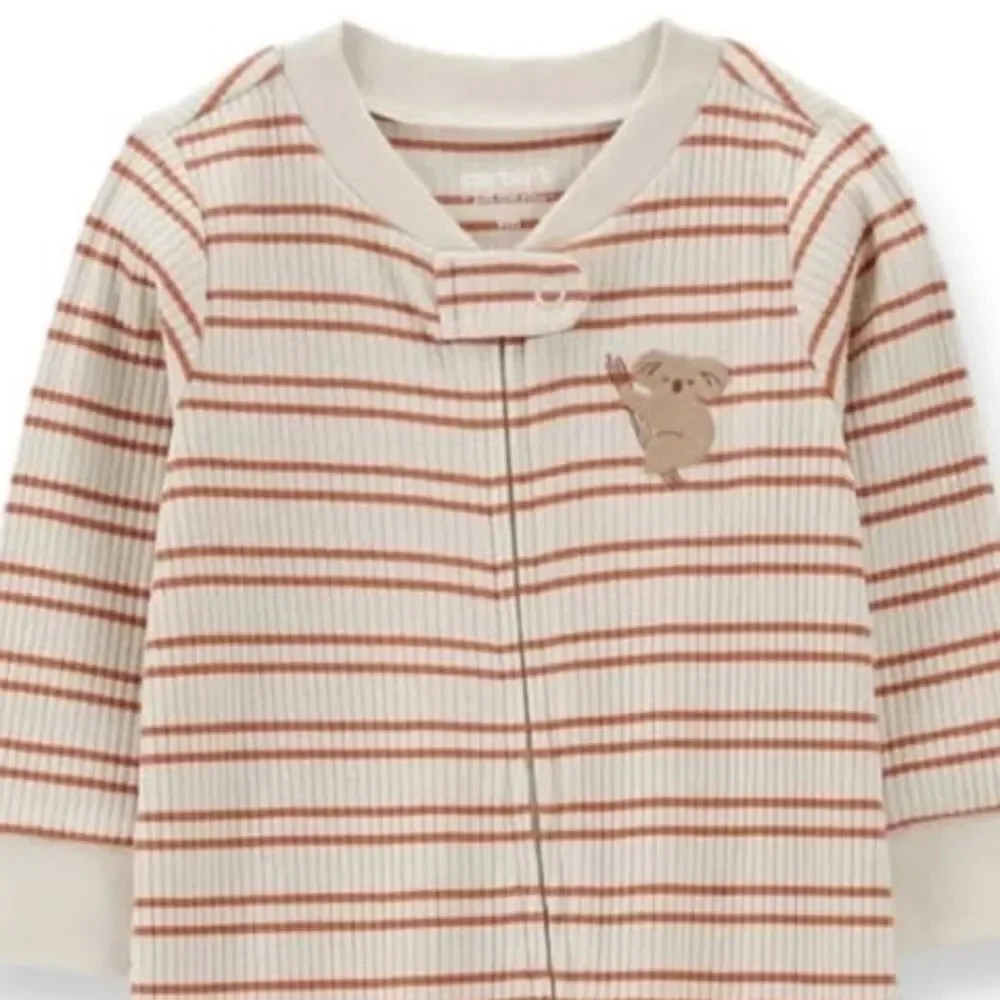 Carter's 3 Month 2 Way Zip Striped Koala Long Sleeve Bosysuit, NEW
